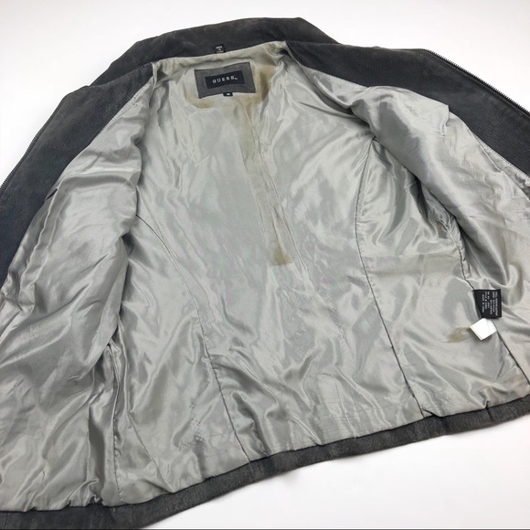 GUESS Genuine Suede Leather Charcoal Zip-Up Jacket - Picture 5 of 8